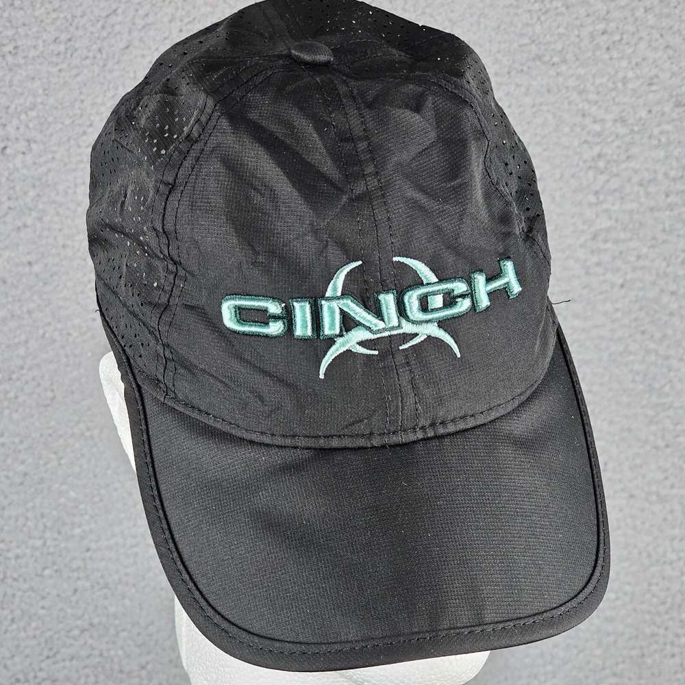 Cinch Snapback Hat Women OS Black Perforated Running Activewear Cap Breathable